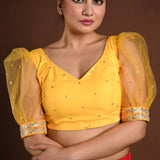 Yellow Puff Sleeve Blouse with Embroidery Work - Anvi Couture