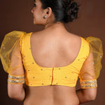Yellow Puff Sleeve Blouse with Embroidery Work - Anvi Couture