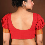 Red Cotton Blouse with Puff Sleeves and Front Closure - Anvi Couture