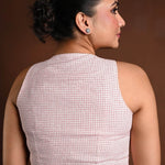 Red and White Cotton Sleeveless Blouse with Closed Neckline - Anvi Couture