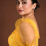 Yellow Puff Sleeve Blouse with Embroidery Work - Anvi Couture