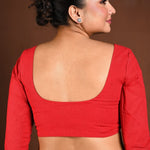 Red Full Sleeve Blouse with Deep U Neck and Front Closure - Anvi Couture