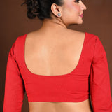 Red Full Sleeve Blouse with Deep U Neck and Front Closure - Anvi Couture