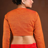 Orange Full Sleeves Cotton Blouse with V - Neckline and Front Closure - Anvi Couture