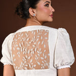 White Puff Sleeve Blouse in Raw Silk - Anvi Couture