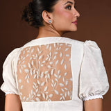 White Puff Sleeve Blouse in Raw Silk - Anvi Couture