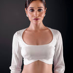 White Cotton Silk Blouse - Full Sleeves, Round Neck, and Sleek Back Cutout - Anvi Couture