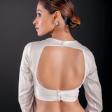 White Cotton Silk Blouse - Full Sleeves, Round Neck, and Sleek Back Cutout - Anvi Couture