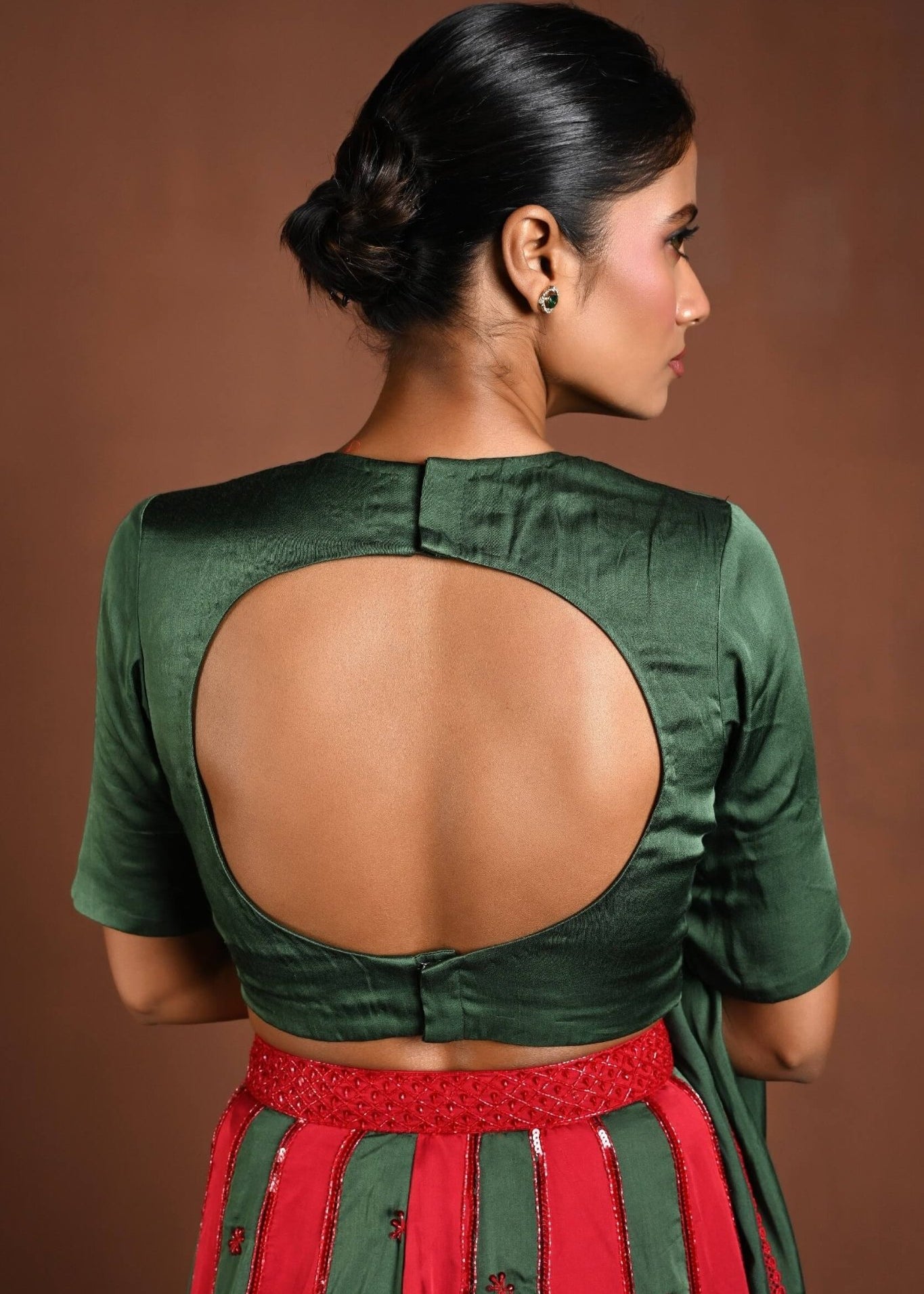 Red and Green Lehenga with Matching Green Choli and Dupatta - Anvi Couture