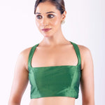 Bright Green Pure Silk Sleeveless Blouse - Square Neckline & Chic Back Cutout - Anvi Couture