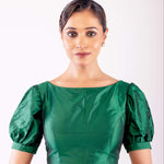 Green Puff Sleeve Blouse with Boat Neck - Anvi Couture