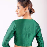 Green Full Sleeve Silk Blouse with V Neckline and Front Closure - Anvi Couture