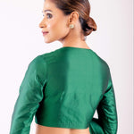 Green Full Sleeve Silk Blouse for Women with Round Neck - Anvi Couture