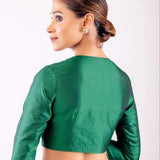 Green Full Sleeve Silk Blouse for Women with Round Neck - Anvi Couture