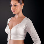 White Full Sleeve Cotton Silk Blouse with Sweetheart Neckline - Anvi Couture