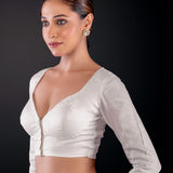 White Full Sleeve Cotton Silk Blouse with Sweetheart Neckline - Anvi Couture