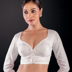 White Full Sleeve Cotton Silk Blouse with Sweetheart Neckline - Anvi Couture