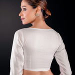 White Full Sleeve Cotton Silk Blouse with Sweetheart Neckline - Anvi Couture