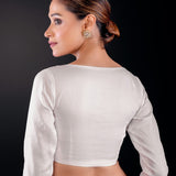 White Full Sleeve Cotton Silk Blouse with Sweetheart Neckline - Anvi Couture