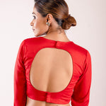 Bright Red Full Sleeve Blouse in Cotton Silk with Round Neckline - Anvi Couture