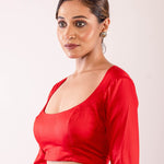 Bright Red Full Sleeve Blouse in Cotton Silk with Round Neckline - Anvi Couture