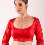 Bright Red Full Sleeve Blouse in Cotton Silk with Round Neckline - Anvi Couture