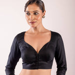 Black Full Sleeves blouse with Sweetheart Neckline - Anvi Couture
