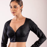 Black Full Sleeves blouse with Sweetheart Neckline - Anvi Couture