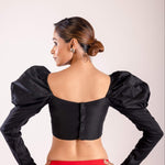 Black Full Length Puff Sleeve Blouse with Square Neckline - Anvi Couture