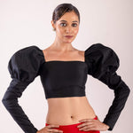 Black Full Length Puff Sleeve Blouse with Square Neckline - Anvi Couture