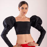 Black Full Length Puff Sleeve Blouse with Square Neckline - Anvi Couture