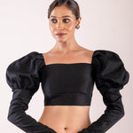 Black Full Length Puff Sleeve Blouse with Square Neckline - Anvi Couture