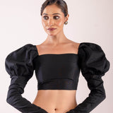 Black Full Length Puff Sleeve Blouse with Square Neckline - Anvi Couture