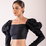 Black Full Length Puff Sleeve Blouse with Square Neckline - Anvi Couture