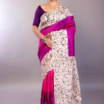 Pink and Purple Ombre Silk Saree with Contrasting White Batik Print Border - Anvi Couture