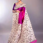 Pink and Purple Ombre Silk Saree with Contrasting White Batik Print Border - Anvi Couture