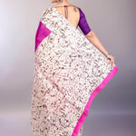 Pink and Purple Ombre Silk Saree with Contrasting White Batik Print Border - Anvi Couture