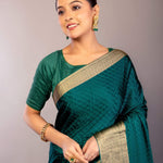 Teal Green Silk Saree with Self Design and Matt Gold Zari Border - Anvi Couture