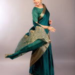 Teal Green Silk Saree with Self Design and Matt Gold Zari Border - Anvi Couture