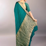 Teal Green Silk Saree with Self Design and Matt Gold Zari Border - Anvi Couture