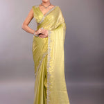 Lemon Yellow Jimmy Choo Saree with Stone Embellishment - Anvi Couture
