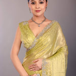 Lemon Yellow Jimmy Choo Saree with Stone Embellishment - Anvi Couture