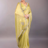 Lemon Yellow Jimmy Choo Saree with Stone Embellishment - Anvi Couture