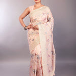 Baby Pink Organza Saree with Multicolor Floral Embroidery Work - Anvi Couture
