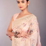 Baby Pink Organza Saree with Multicolor Floral Embroidery Work - Anvi Couture