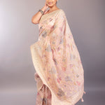 Baby Pink Organza Saree with Multicolor Floral Embroidery Work - Anvi Couture