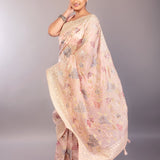 Baby Pink Organza Saree with Multicolor Floral Embroidery Work - Anvi Couture