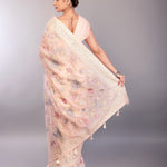 Baby Pink Organza Saree with Multicolor Floral Embroidery Work - Anvi Couture