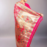 Dark Pink Paithani Silk Saree with Multicolored Floral Jaal Work - Anvi Couture