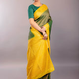 Dark Green South Indian Silk Saree with Contrasting Yellow Border and Pallu - Anvi Couture
